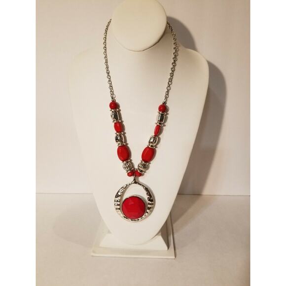 Vintage 1946 red and silver necklace b78* - Picture 2 of 12